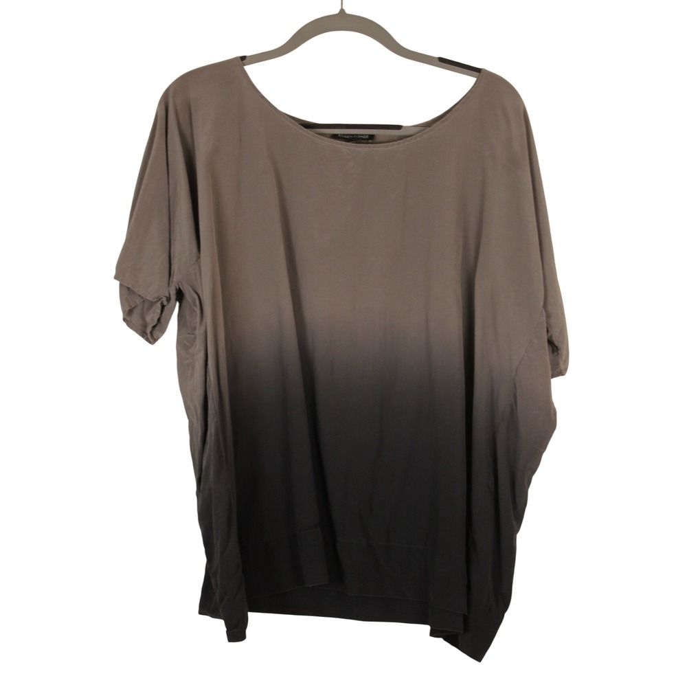 Eileen Fisher Minimal Draped Fluid Gray Boxy Silk Short Sleeve Blouse M